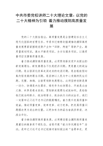 中共市委党校讲师二十大理论文章以党的二十大精神为引领着力推动濮阳高质量发展
