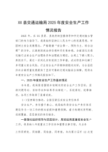 XX县交通运输局2025年度安全生产工作情况报告【参考】