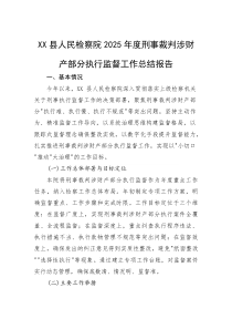 XX县人民检察院2025年度刑事裁判涉财产部分执行监督工作总结报告【参考】