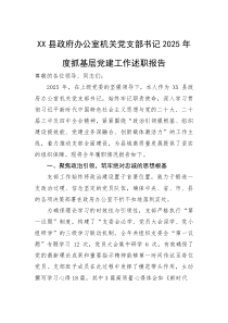 XX县政府办公室机关党支部书记2025年度抓基层党建工作述职报告【参考】