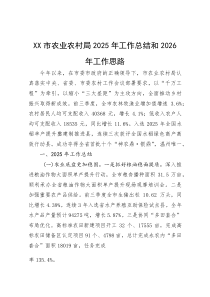 XX市农业农村局+2025年工作总结和2026年工作思路【参考】