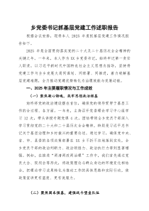 乡党委书记2025年度抓基层党建工作述职报告【参考】