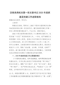 区税务局机关第一党支部书记2025年度抓基层党建工作述职报告【参考】