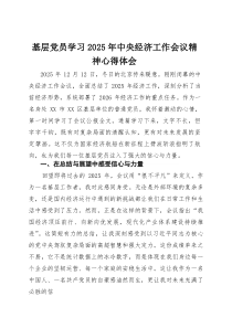 基层党员学习2025年中央经济工作会议精神心得体会【参考】