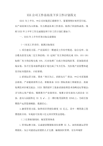 XXX公司工作总结及下步工作计划范文