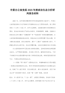 市委办公室党组2025年度政治生态分析研判报告材料【整理】