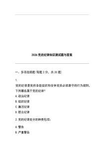 2026党的纪律知识测试题及答案(材料)