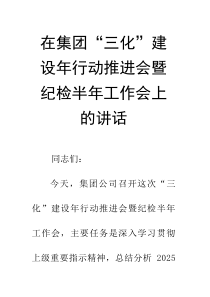 在集团“三化”建设年行动推进会暨纪检半年工作会上的讲话(材料)