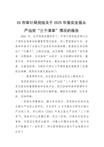 市审计局党组关于2025年落实全面从严治党“三个清单”情况的报告(材料)