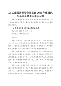 XX工业园区管委会党支部2025年度组织生活会会前谈心谈话记录(材料)