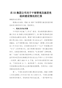 在XX集团公司关于干部管理及基层党组织建设情况的汇报(材料)