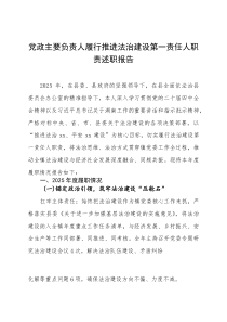 党政主要负责人2025年履行推进法治建设第一责任人职责述职报告