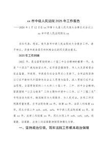 市中级人民法院 2025 年度工作报告