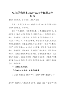 社区党总支 2020-2025 年任期工作报告