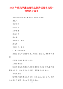 2025年度党风廉政建设主体责任清单党组+领导班子成员