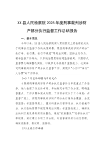 (新编)县人民检察院2025年度刑事裁判涉财产部分执行监督工作总结报告