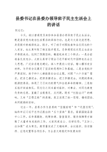 (新编)县委书记在县委办领导班子民主生活会上的讲话