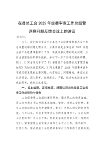 (新编)在县总工会2025年经费审查工作总结暨巡察问题反馈会议上的讲话