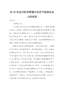 (新编)在市应对防范寒潮大风天气视频会议上的讲话