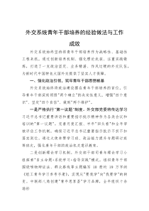 (新编)外交系统青年干部培养的经验做法与工作成效