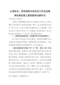 (新编)心得体会：深学细悟中央经济工作会议精神+在新征程上展现新担当新作为