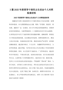 (整理)2025年度领导干部民主生活会个人对照检查材料3篇材料