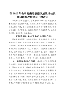 (整理)在2025年公司党委巡察整改成效评估反馈问题整改推进会上的讲话
