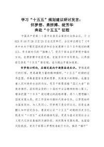 (整理)学习“十五五”规划建议研讨发言：怀梦想、勇拼搏、绽芳华奔赴“十五五”征程