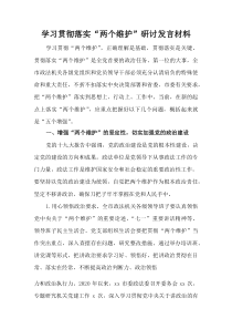 (整理)学习贯彻落实“两个维护”研讨发言材料