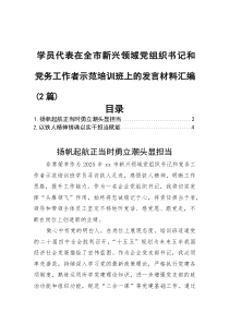 (整理)学员代表在全市新兴领域党组织书记和党务工作者示范培训班上的发言材料汇编（2篇）