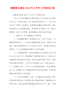 清廉国企建设2025年上半年工作情况汇报