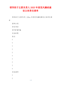 领导班子主要负责人2025年度党风廉政建设主体责任清单