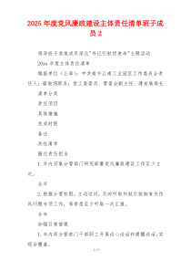 2025年度党风廉政建设主体责任清单班子成员2