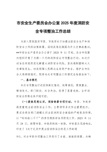 [整理]2025年消防安全专项整治工作总结（市安全生产委员会办公室）