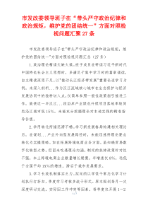 市发改委领导班子在“带头严守政治纪律和政治规矩，维护党的团结统一”方面对照检视问题汇聚27条