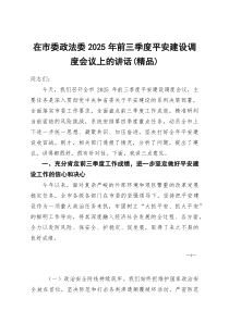[整理]在市委政法委2025年前三季度平安建设调度会议上的讲话（精编）