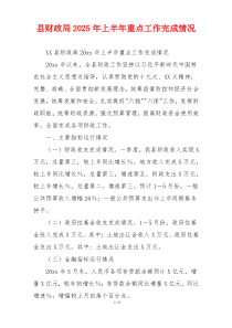 县财政局2025年上半年重点工作完成情况