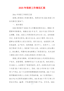 2025年保密工作情况汇报