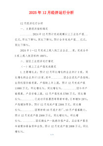 2025年12月经济运行分析