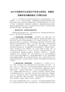 (参考)2025年党组织书记全面从严治党主体责任、抓基层党建和党风廉政建设工作情况总结