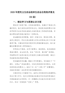 (参考)2025年度民主生活会组织生活会自我批评意见（50条）