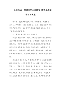 经验交流党建引领三治融合推动基层治理创新发展