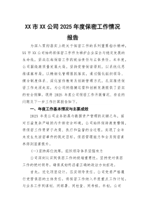 (参考)XX市XX公司2025年度保密工作情况报告