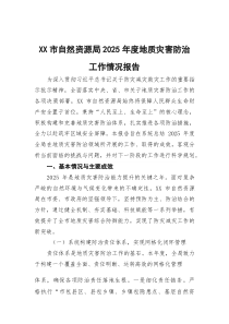 (参考)XX市自然资源局2025年度地质灾害防治工作情况报告