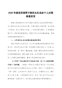(新)2025年度党员领导干部民主生活会对照检查材料
