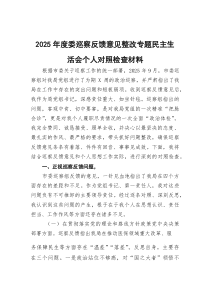 (新)2025年度委巡察反馈意见整改专题民主生活会个人对照检查材料