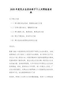 (新)2025年度民主生活会班子（带头强化政治忠诚、提高政治能力等五个带头）个人对照检查材料
