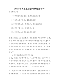 (新)2025年民主生活会对照检查材料（带头强化政治忠诚、提高政治能力等）