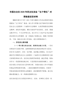 (新)市委办主任2025年民主生活会“五个带头”对照检查发言材料
