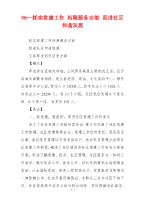 86—抓实党建工作 拓展服务功能 促进社区和谐发展